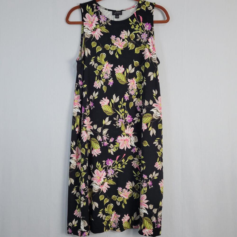 J. Jill Wearever Collection Knit Tank Dress sz MT black multicolor floral shift